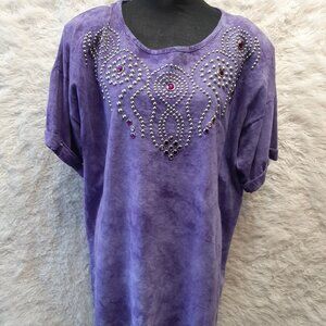 Vintage Boos Women's Purple Thai Dye Embellished Short Sleeves T-Shirt